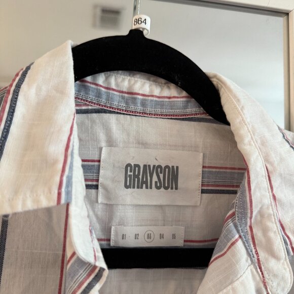 Grayson The Hero Button Down Shirt Blue White Red Stripes By Frank & Eileen - Picture 4 of 6